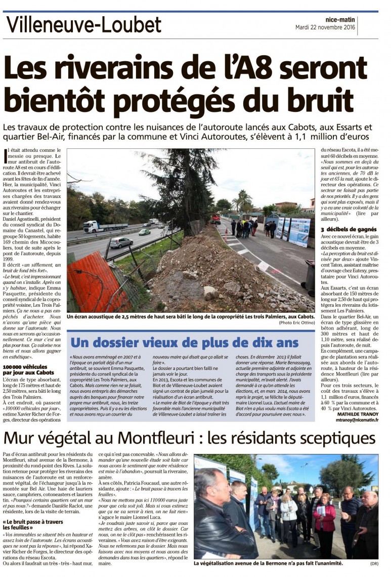 Le bruit n'est pas une priorité pour la maire de Biot! - Nice Matin 22/11/2016.