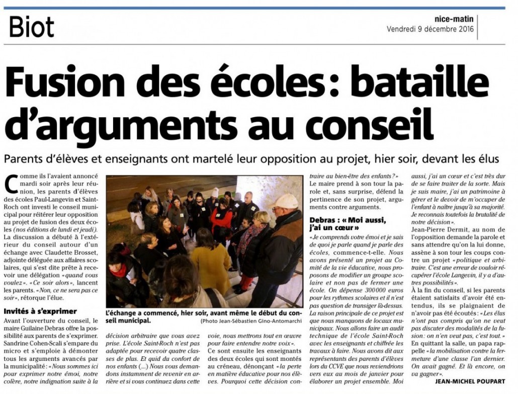 L'école Paul Langevin condamnée à fermer? - Nice Matin 09/12/2016