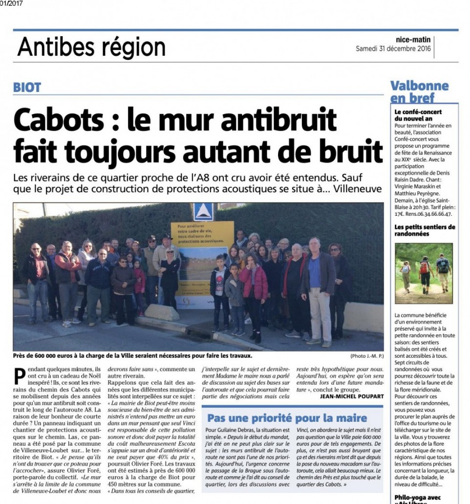 Le bruit n'est pas une priorité pour la maire de Biot! - Nice Matin 31/12/2016