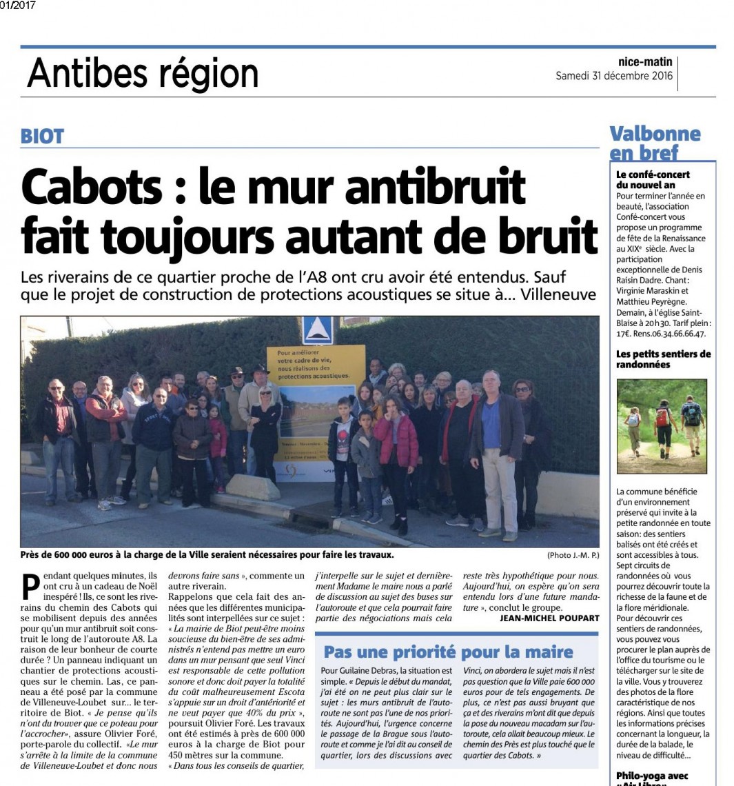 Le bruit n'est pas une priorité pour la maire de Biot! - Nice Matin 31/12/2016