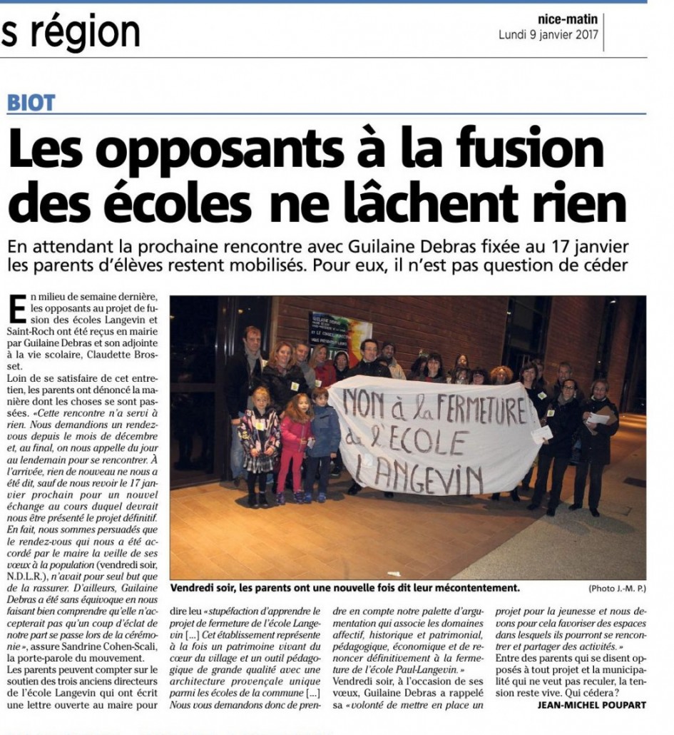 Les parents d'élèves s'invitent aux voeux de Madame Debras! - Nice Matin 09/01/2017