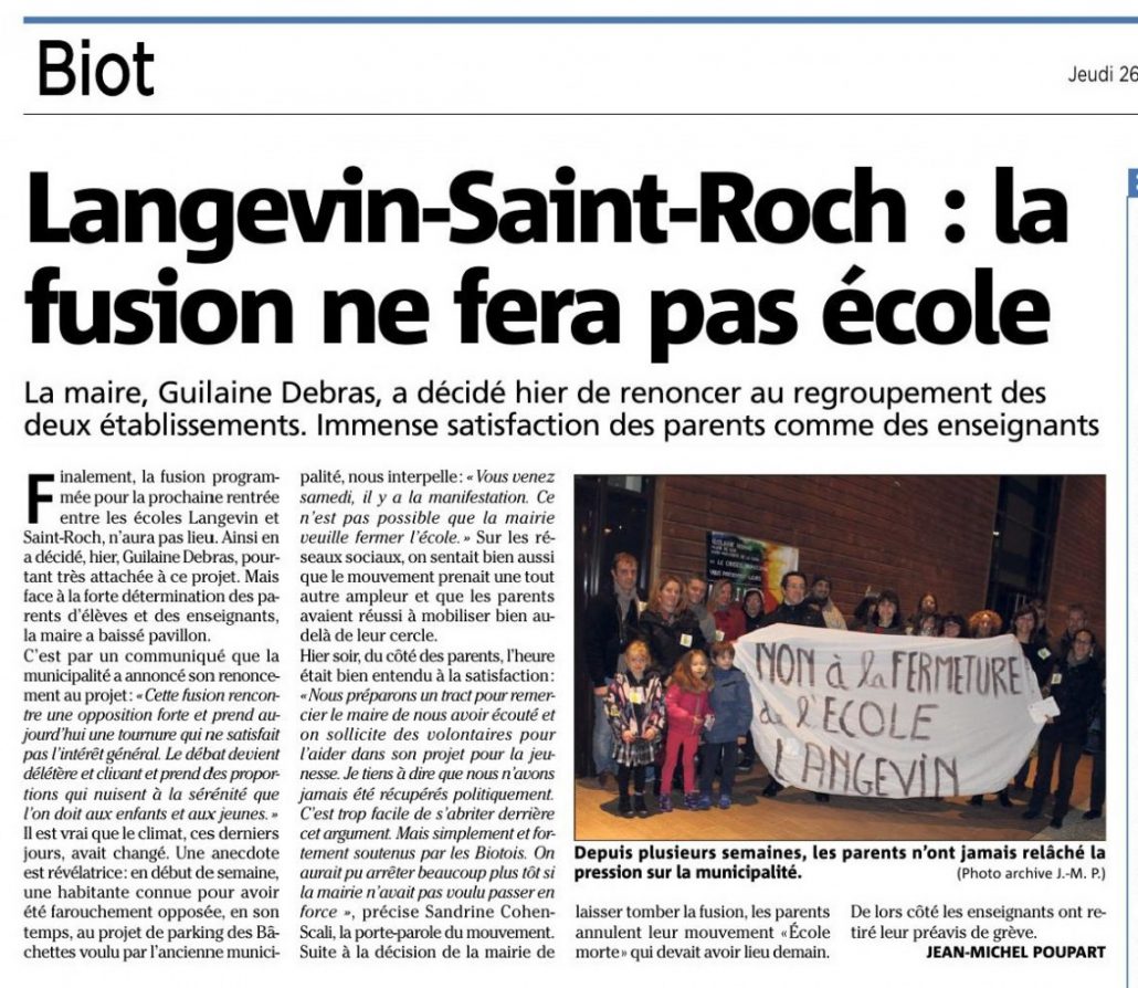 La Maire baisse pavillon devant la mobilisation des parents d'élèves et enseignants | Nice-Matin du 26/01/2017